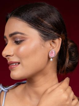 Niscka - Elegant Pink Pearl and Zircon Stud Earrings