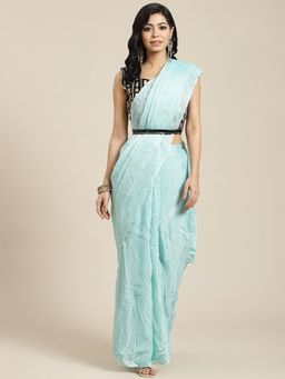 Sareemall - Women Georgette Light Blue Solid Belted Sarees with Unstitched Blouse Piece