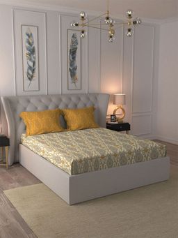 MYTRIDENT - Ornate Yellow Bedsheet with 2 Pillow Covers