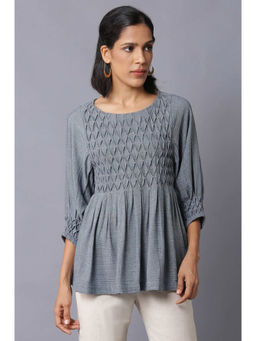 W - Blue Embroidered Top