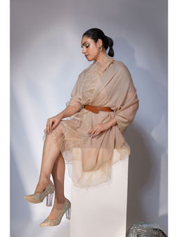 Modarta By Kamakshi - Beige Ruffle Swarovski Ideal Shawl for Gown