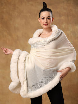 Modarta By Kamakshi - Cream Fur Ideal Dress Fur Shawl Made with Swarovski