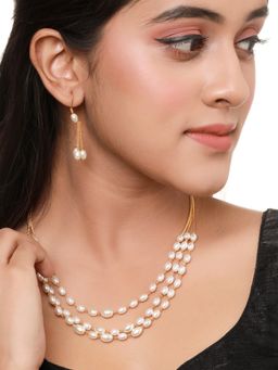 VIRAASI - Gold Plated Multistrand Pearl Necklace with Earrings for Women and Girls (Set of 2)
