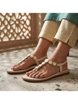 Global Step - Aurora Disc Strap Off White T-Strap Flats