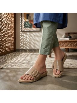 Global Step - Urbanease Buckle Comfort Beige Open Toe Flats
