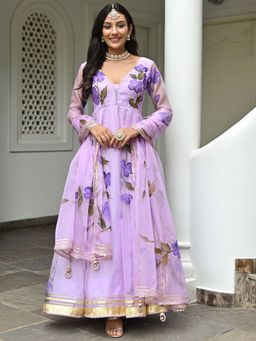 Lavanya The Label - Purple Hand Paint Anarkali (Set of 2)
