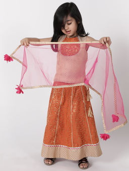 A Little Fable - Orange Lehenga with blouse & Dupatta (Set of 3)