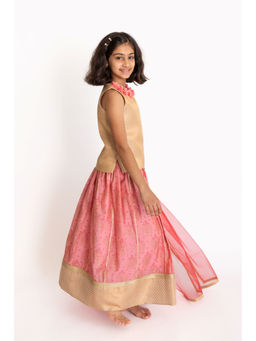 A Little Fable - Pink Chanderi Lehenga with blouse & Dupatta (Set of 3)