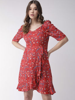 Twenty Dresses by Nykaa Fashion - Red Floral Sweetheart Mini Dress