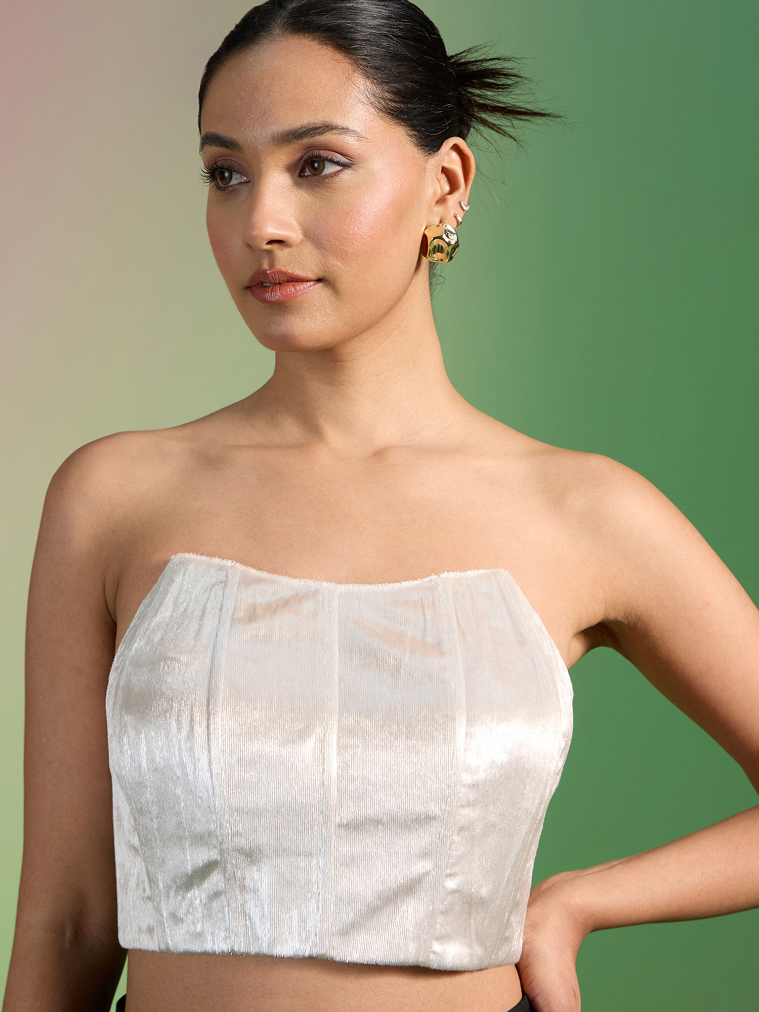 Buy RSVP by Nykaa Fashion Off White Panel Detail Corset Crop Top