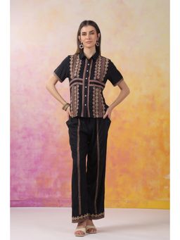 NYARO - Women Black Embroidered Rayon Co-Ord Set (Set of 2)