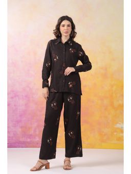 NYARO - Women Black Machine Embroidered and Hand Work Rayon Co-Ord (Set of 2)