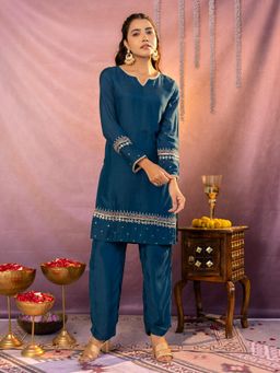 Kasya - Teal Blue Embroidered Co-Ord (Set of 2)