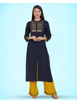 KVS FAB - Women Blue Rayon Embroidered Kurta with Palazzo (Set of 2)