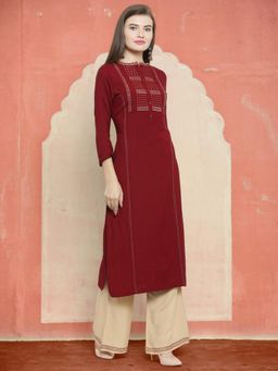 KVS FAB - Women Maroon Rayon Embroidered Kurta with Palazzo (Set of 2)