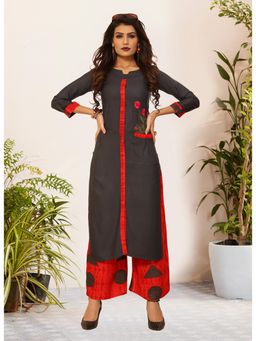 KVS FAB - Women Grey Rayon Embroidered Kurta with Palazzo (Set of 2)
