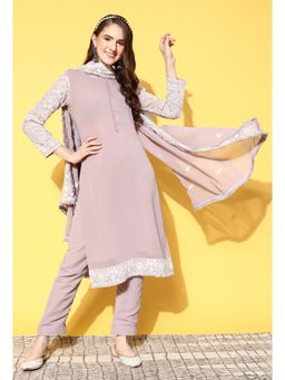 KVS FAB - Women Lavender Georgette Embroidered Kurta with Pant and Dupatta (Set of 3)