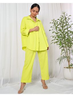 Sivaka India - Lime Green Solid Cotton Flex Co-Ord (Set of 2)