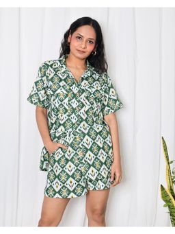 Sivaka India - Green Ikat Print Cotton Co-Ord (Set of 2)