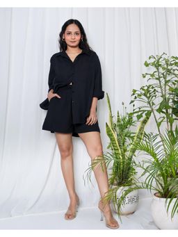 Sivaka India - Black Solid Cotton Flex Co-Ord (Set of 2)