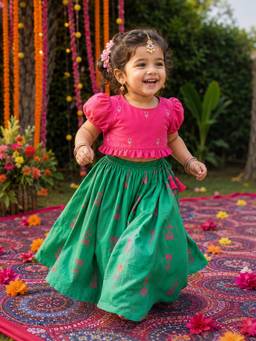 Somersault - Green Embroidered Top with Skirt