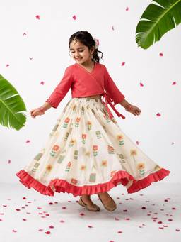 Somersault - Red Embroidered Top with Skirt