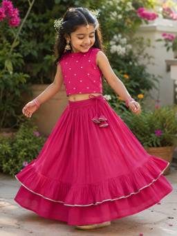 Somersault - Pink Embroidered Top with Skirt