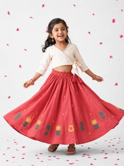 Somersault - Red Embroidered Top with Skirt