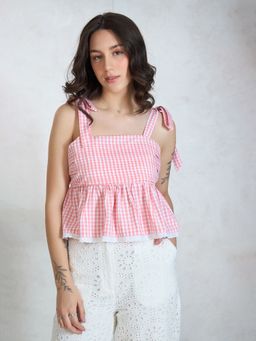 Virgio - Tie-Up Gingham Cotton Top