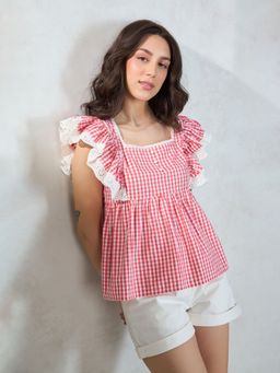 Virgio - Lace Gingham Top
