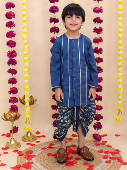 BownBee - Blue Festive Full Sleeves Cotton Dhoti and Kurta