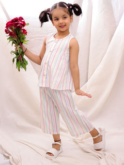 BownBee - White & Blue Summer Sleeveless Cotton Top & Palazzo