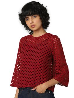 ONLY - Women Self Design Red Top