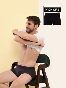 HIFlyers - Black & Grey Men Cotton Spandex Solid Trunks (Pack of 2)