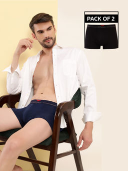 HIFlyers - Black & Navy Blue Men Cotton Spandex Solid Trunks (Pack of 2)