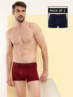 HIFlyers - Maroon & Navy Blue Men Cotton Spandex Solid Trunks (Pack of 2)