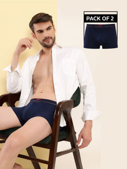 HIFlyers - Navy Blue Men Cotton Spandex Solid Trunks (Pack of 2)