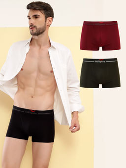 HIFlyers - Multi-Color Men Cotton Spandex Solid Trunks (Pack of 3)