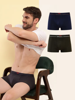 HIFlyers - Multi-Color Men Cotton Spandex Solid Trunks (Pack of 3)