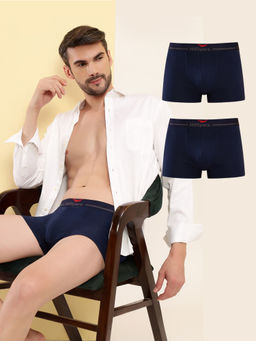 HIFlyers - Navy Blue Men Cotton Spandex Solid Trunks (Pack of 3)