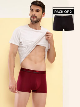 HIFlyers - Black & Maroon Men Solid Micro Modal Trunk (Pack of 2)
