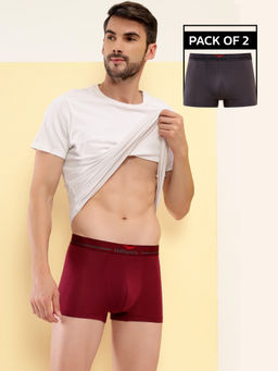 HIFlyers - Grey & Maroon Men Solid Micro Modal Trunk (Pack of 2)