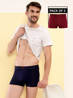 HIFlyers - Maroon & Navy Blue Men Solid Micro Modal Trunk (Pack of 2)