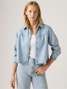 Levi's - Womens Solid Light-Blue Spread Collar Shirt