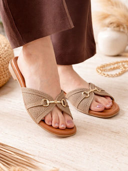 MyMy Footwear - Beige Buckle Up Flats