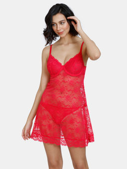 Zivame - Beautiful Basic Knit Poly Babydoll - Rose Red