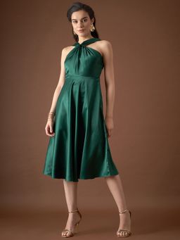 Mabish By Sonal Jain - Green Draped Neck Midi Dress