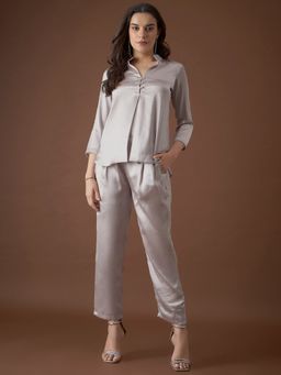 Mabish By Sonal Jain - Grey Box Pleat Shirt with Pants (Set of 2)