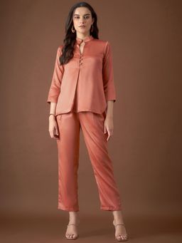 Mabish By Sonal Jain - Rust Box Pleat Shirt with Pants (Set of 2)
