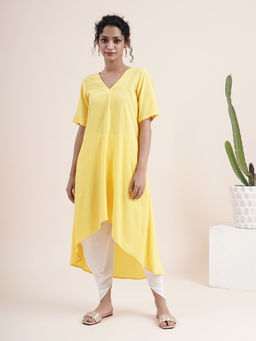 Abhishti - Yellow Kurta with Pleat Sewn From Neckline